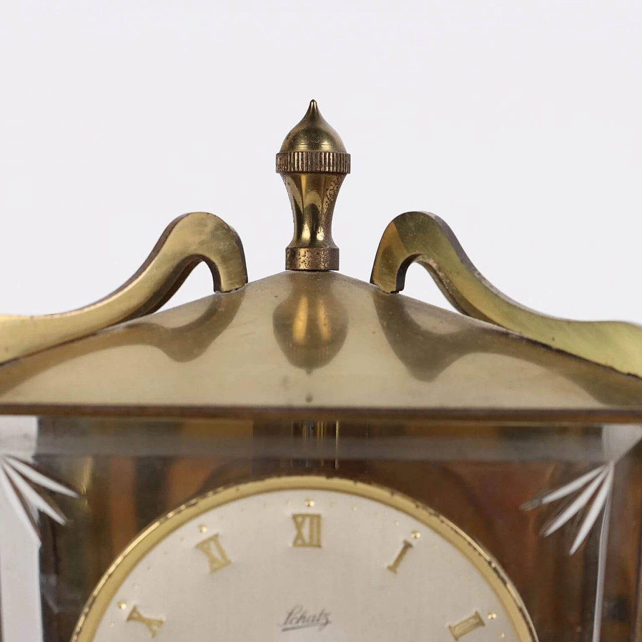 Orologio da tavolo Schatz in ottone e vetro, anni '50 4