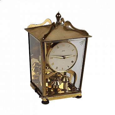 Brass and glass Schatz table clock, 1950s