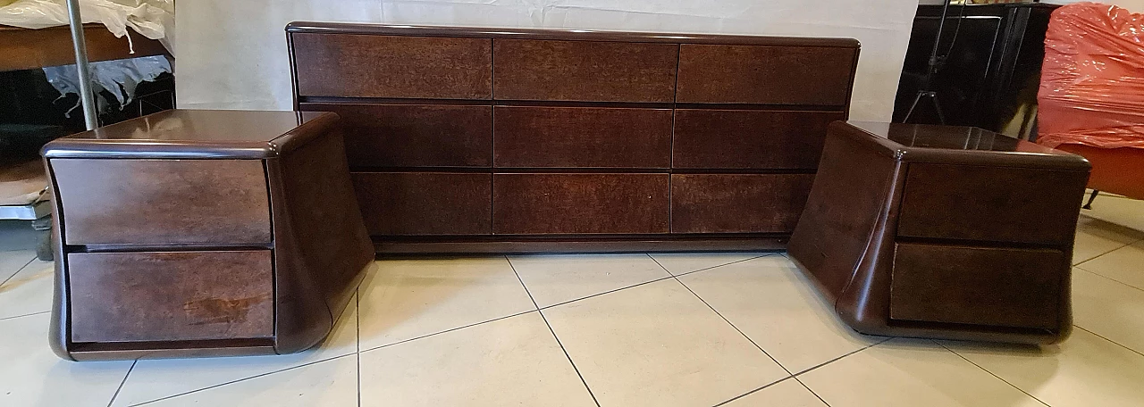 Pair of Frank walnut bedside tables and chest of drawers by Luciano Frigerio, 1970s 3