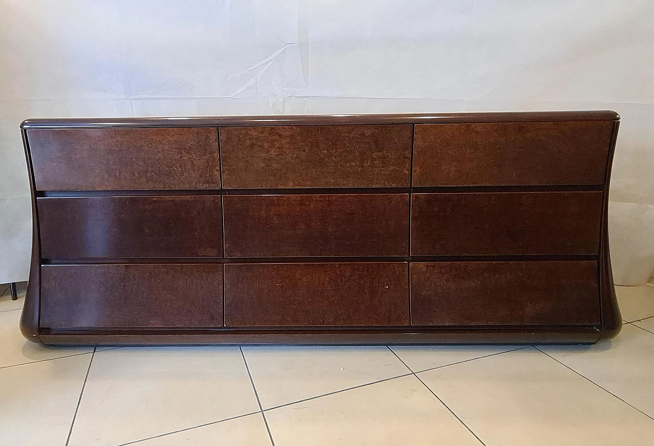 Pair of Frank walnut bedside tables and chest of drawers by Luciano Frigerio, 1970s 6