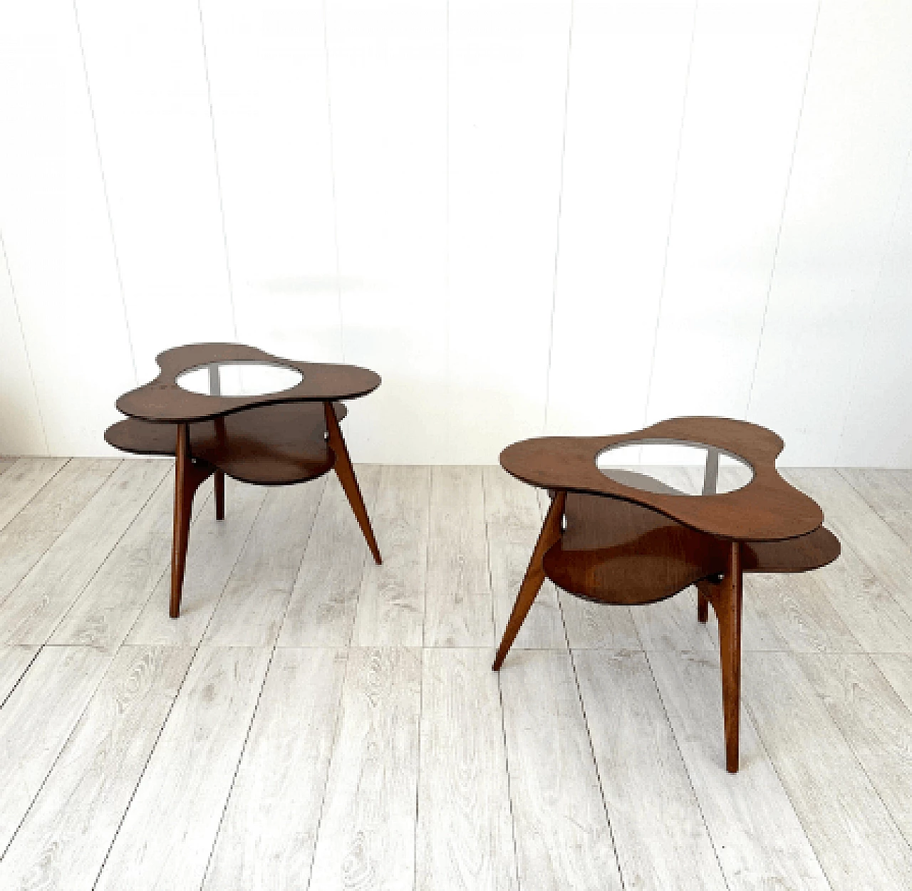 Pair of flower-shaped wood and glass coffee tables, 1950s 4