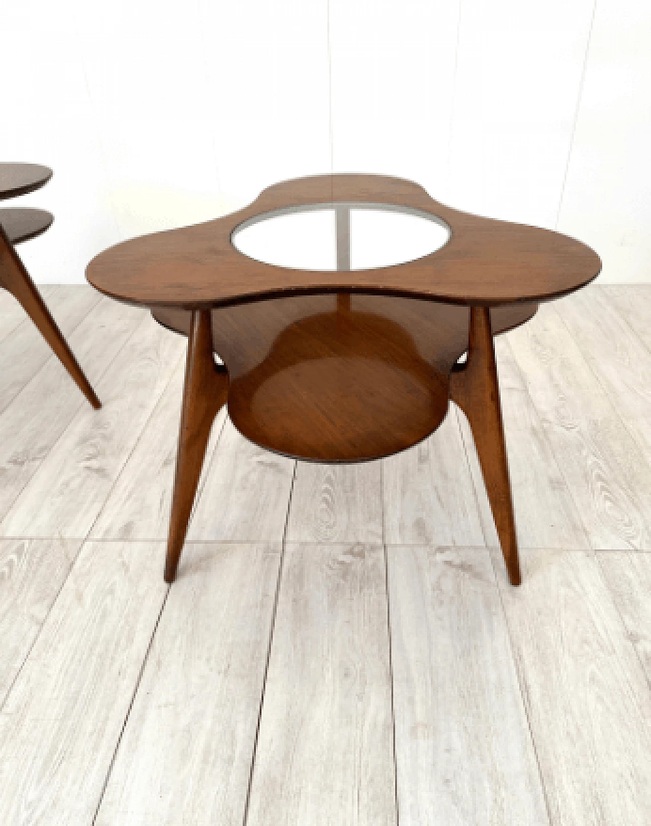 Pair of flower-shaped wood and glass coffee tables, 1950s 7