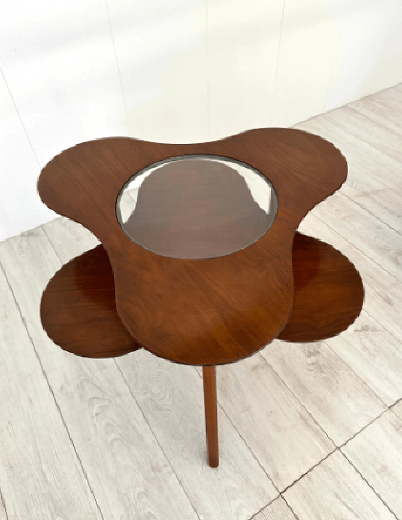 Pair of flower-shaped wood and glass coffee tables, 1950s 8
