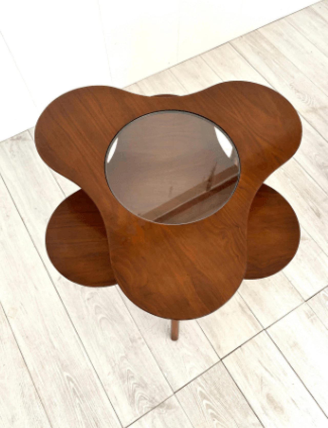Pair of flower-shaped wood and glass coffee tables, 1950s 9