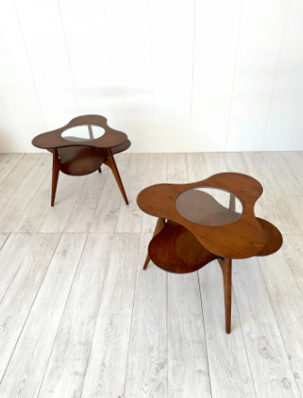Pair of flower-shaped wood and glass coffee tables, 1950s 11
