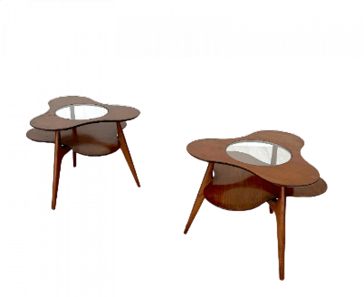 Pair of flower-shaped wood and glass coffee tables, 1950s 16