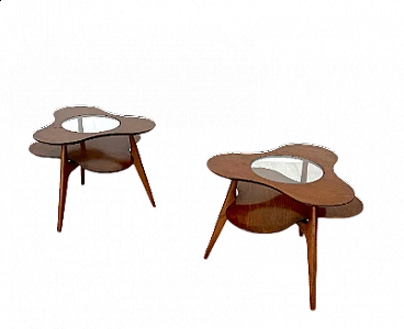 Pair of flower-shaped wood and glass coffee tables, 1950s