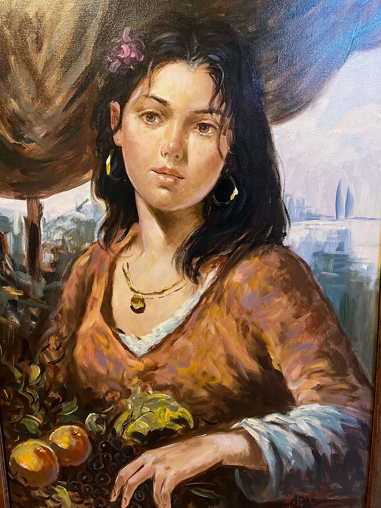 A. Lopez, La Contadina, olio su tela, anni '40 5