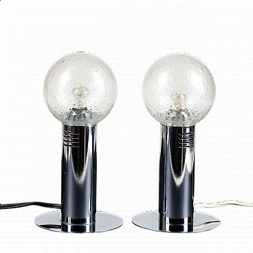 Pair of steel and glass table lamps by Poliarte, 1970s