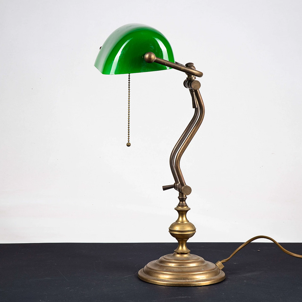 Brass and green opaline glass banker's lamp, 1950s 1