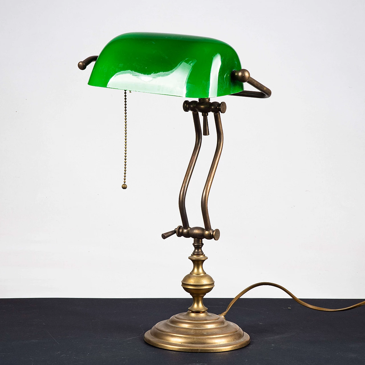 Brass and green opaline glass banker's lamp, 1950s 2