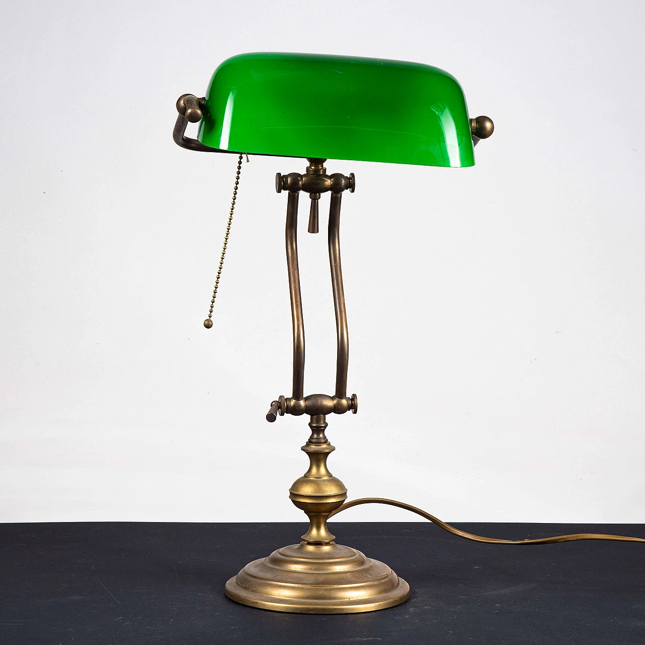 Brass and green opaline glass banker's lamp, 1950s 4
