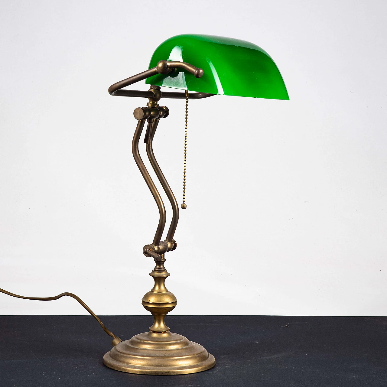 Brass and green opaline glass banker's lamp, 1950s 5