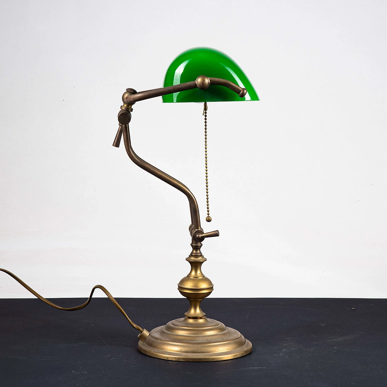 Brass and green opaline glass banker's lamp, 1950s 6