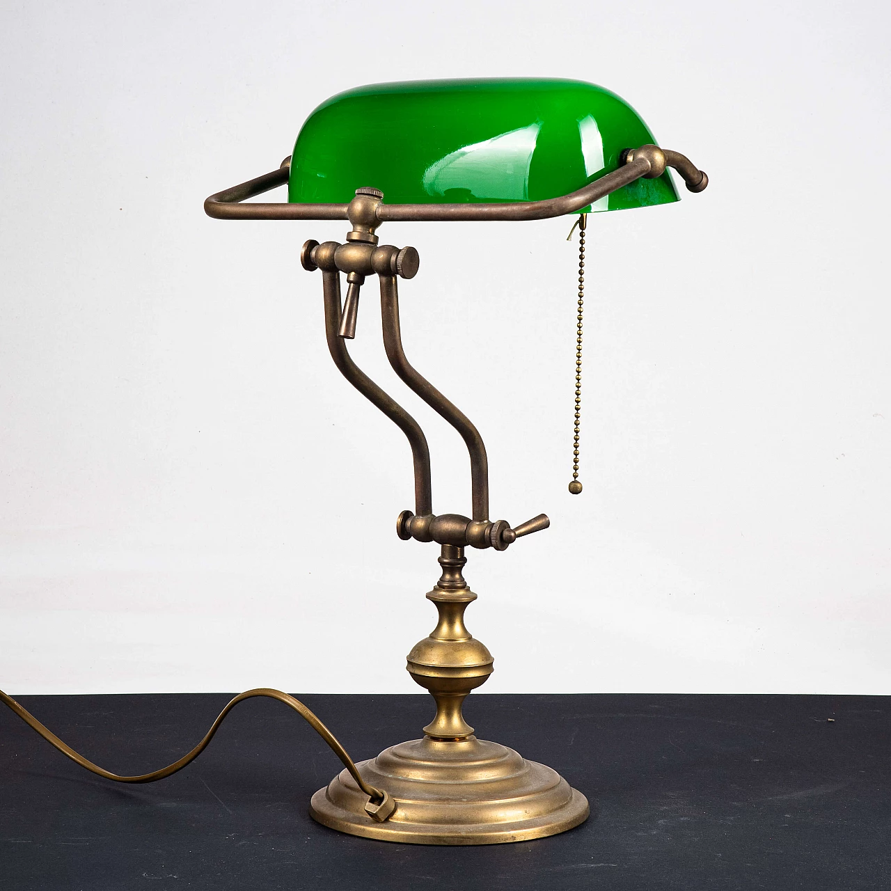 Brass and green opaline glass banker's lamp, 1950s 7