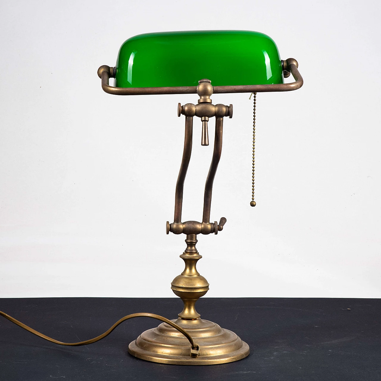 Brass and green opaline glass banker's lamp, 1950s 8