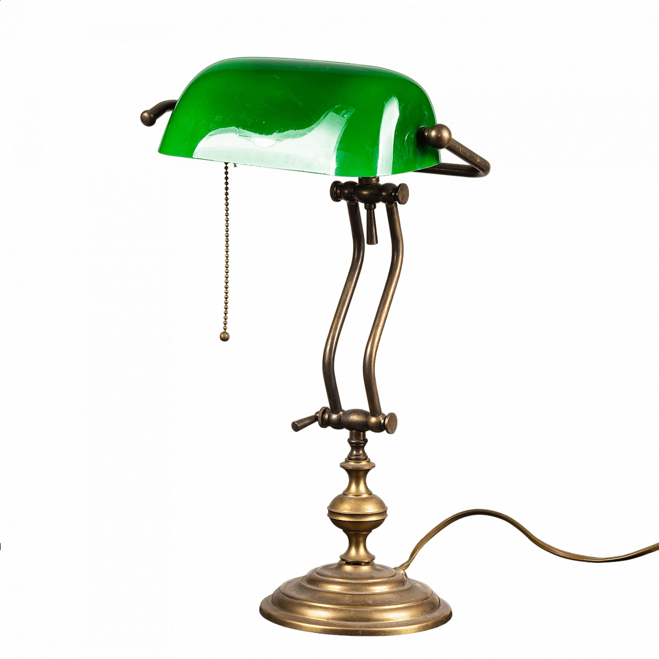 Lampada ministeriale in ottone e vetro opalino verde, anni '50 9