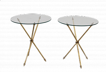Pair of coffee tables with glass top, 1950s