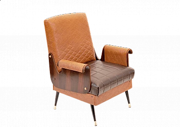 Walnut and faux leather armchair, 1960s