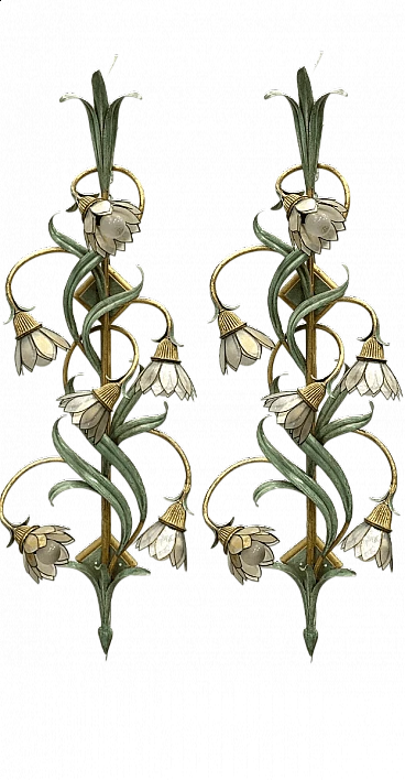 Pair of wall sconces by Banci Firenze with mother-of-pearl petals, 1980s