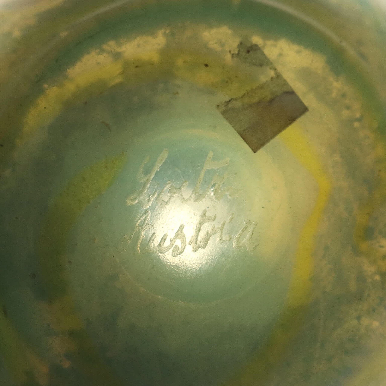 Vaso in vetro Loetz verde e giallo, inizio '900 8