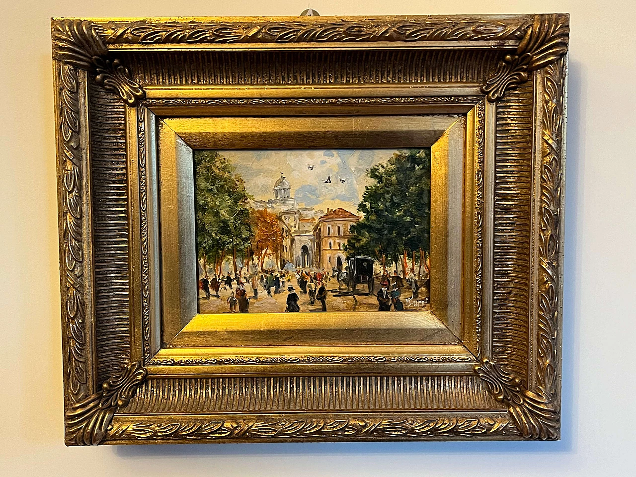 Turri, veduta di città, dipinto a olio su tavola 1