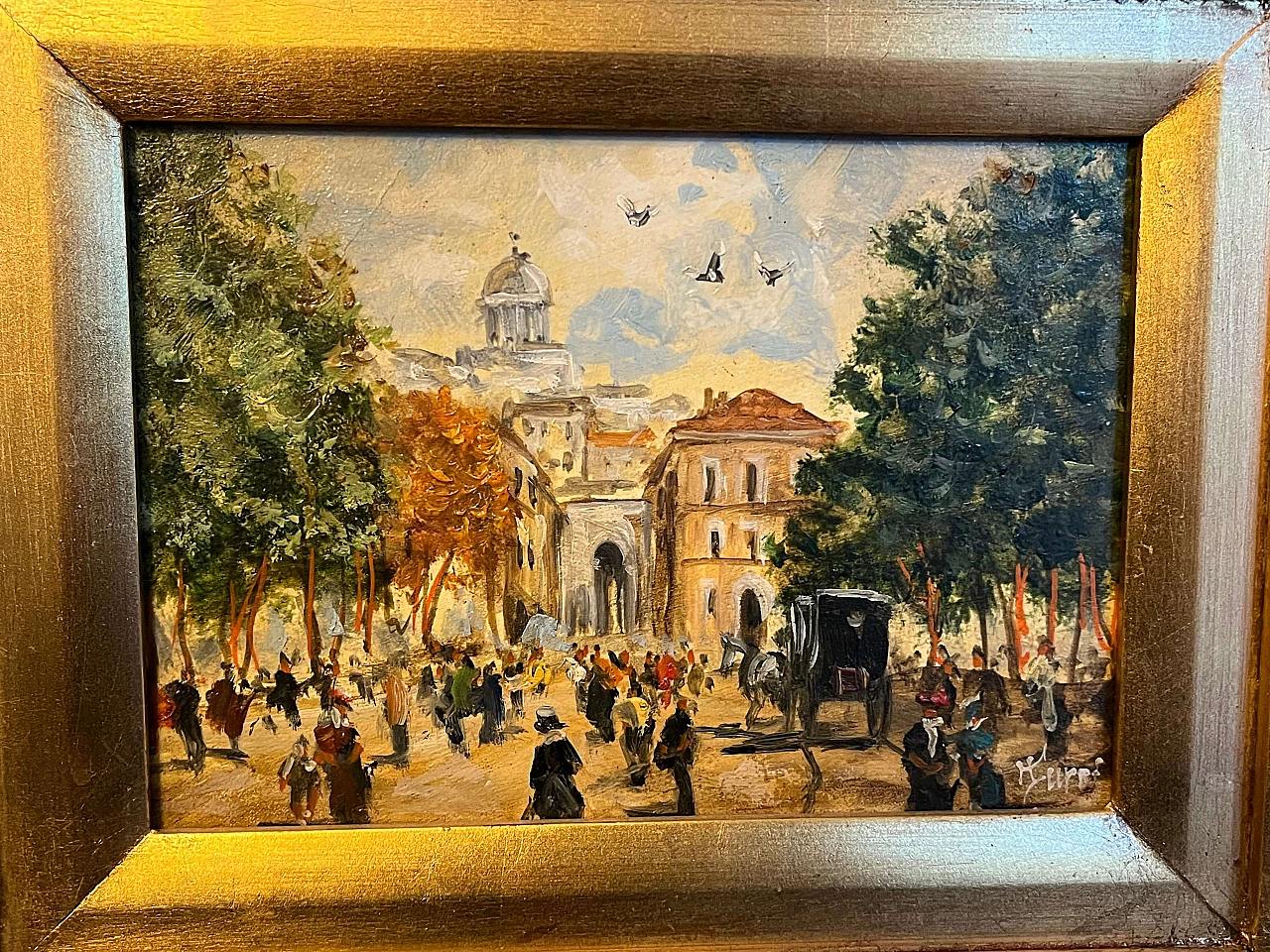 Turri, veduta di città, dipinto a olio su tavola 3