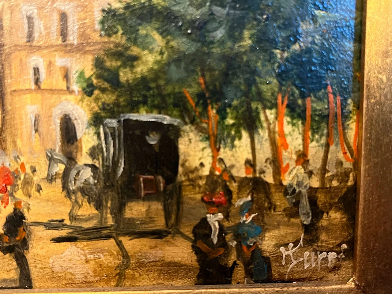 Turri, veduta di città, dipinto a olio su tavola 4