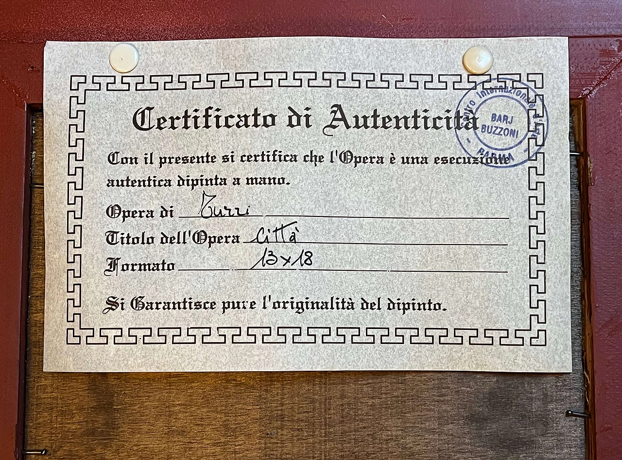 Turri, veduta di città, dipinto a olio su tavola 7