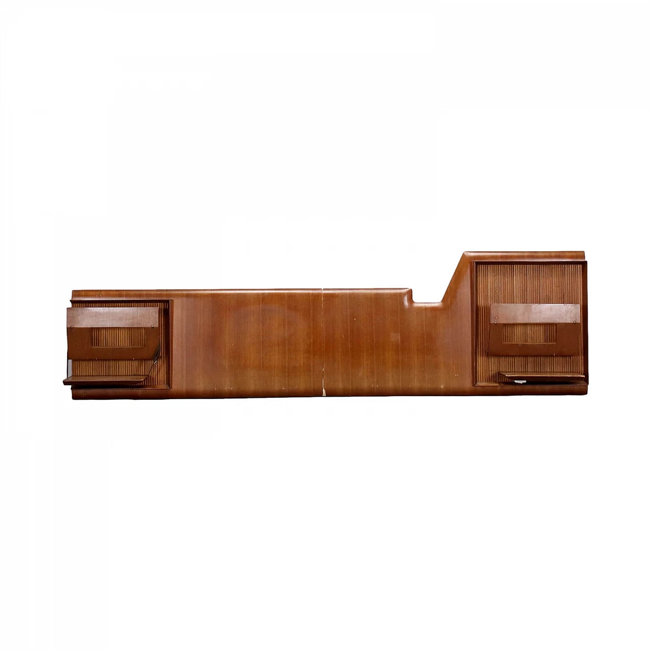 Headboard for double bed in teak veneer wood with grissinato bottom, 1960s 1