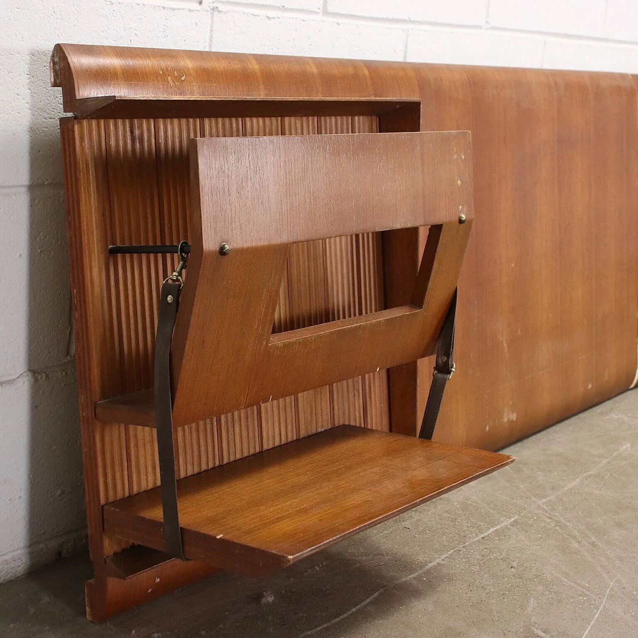 Headboard for double bed in teak veneer wood with grissinato bottom, 1960s 5