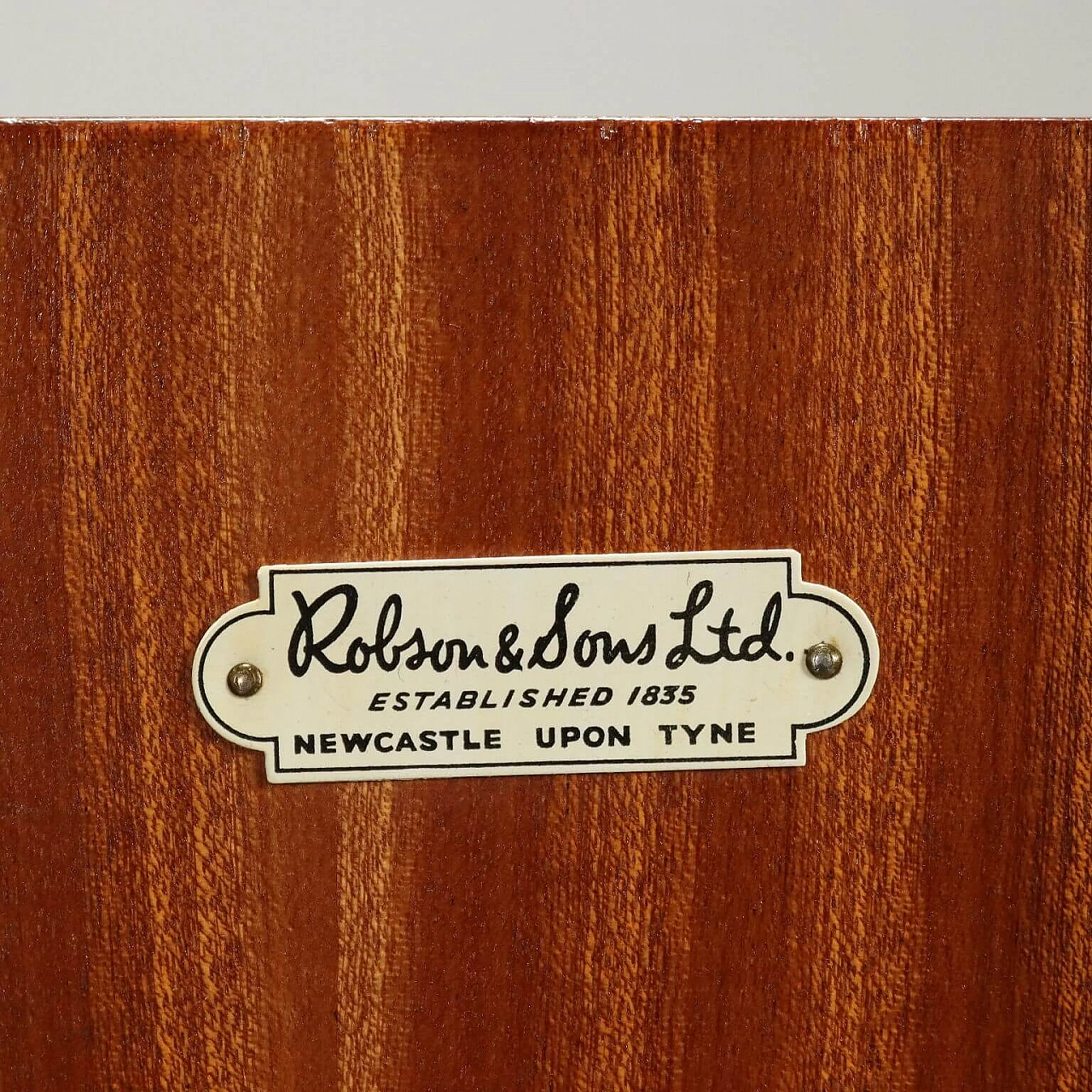 English exotic wood veneered sideboard with brass handles, 1960s 8