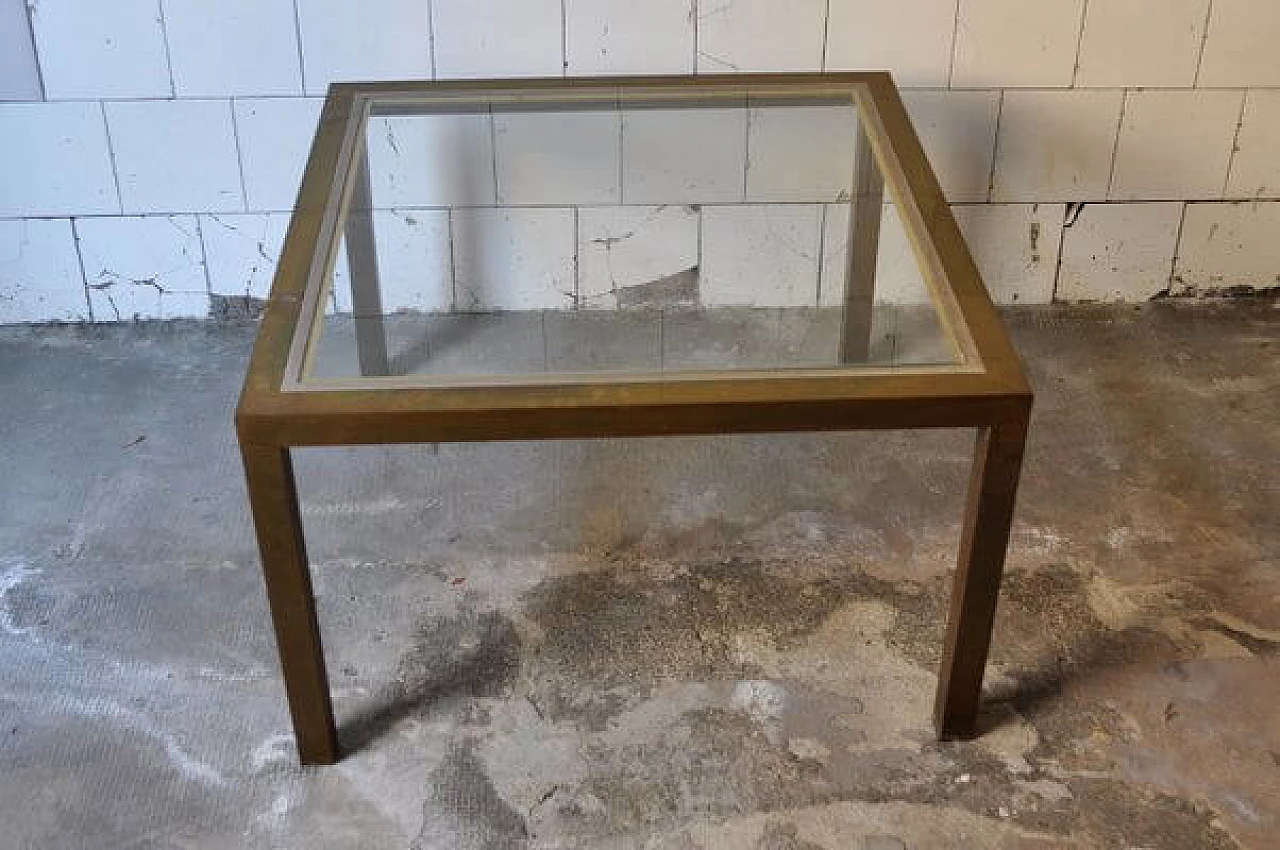 Squared coffee table in brass and glass, 1970s 3