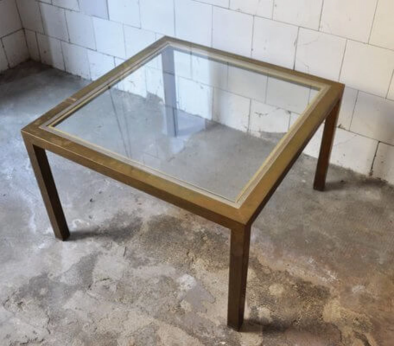 Squared coffee table in brass and glass, 1970s 4