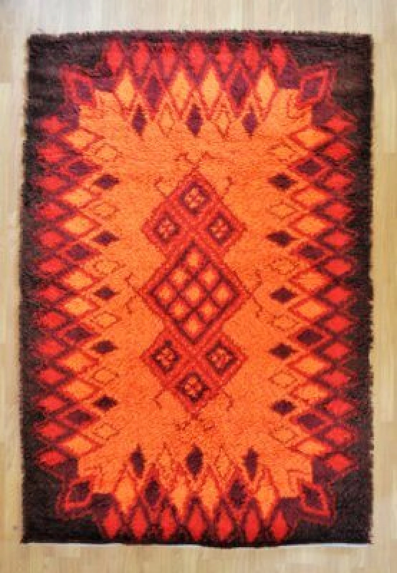Wool rug in red and orange, 1970s 1