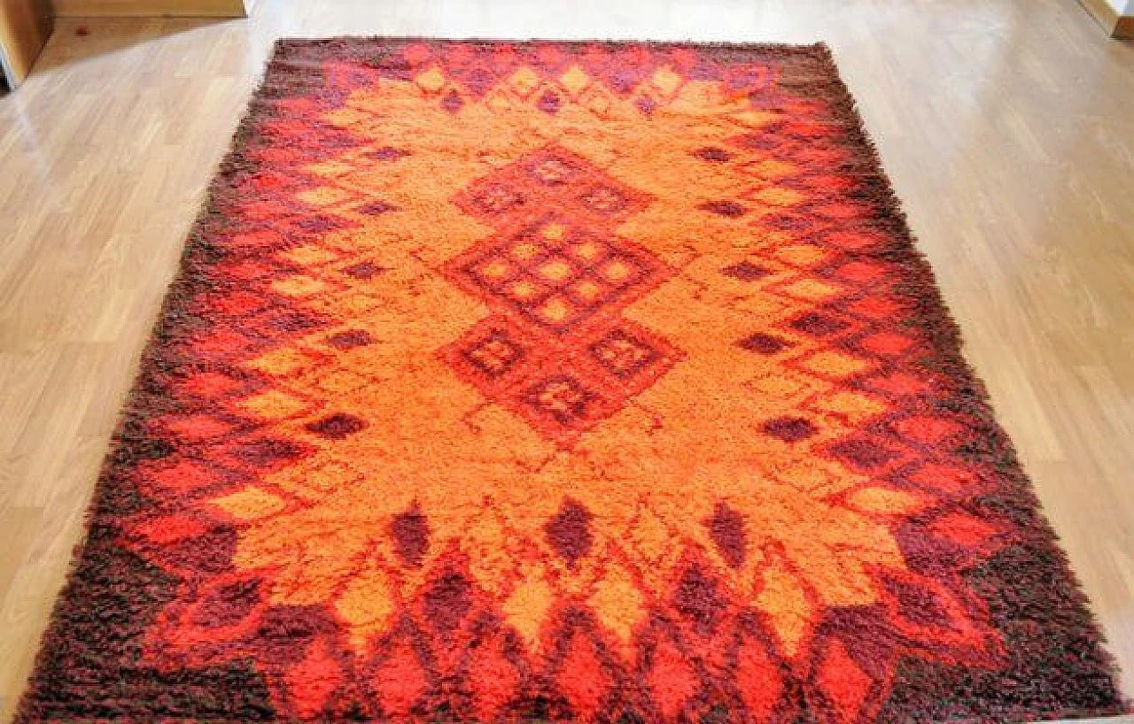 Wool rug in red and orange, 1970s 2