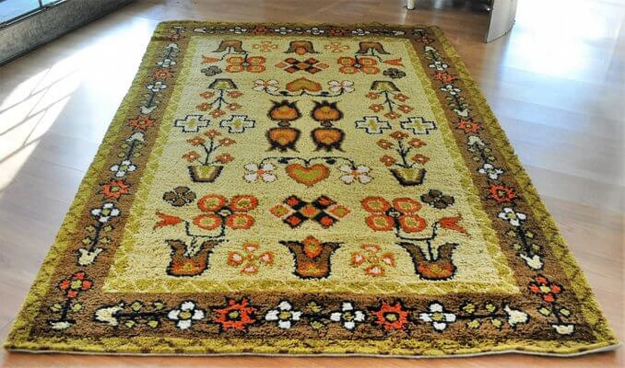 Danish folk style wool rug from Hammer Taepper, 1970s 2