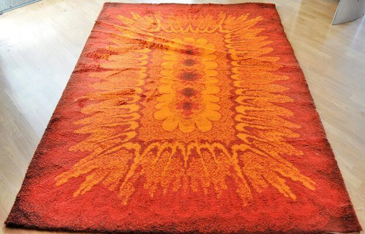 Red and orange Hippie wool rug, 1970s 2