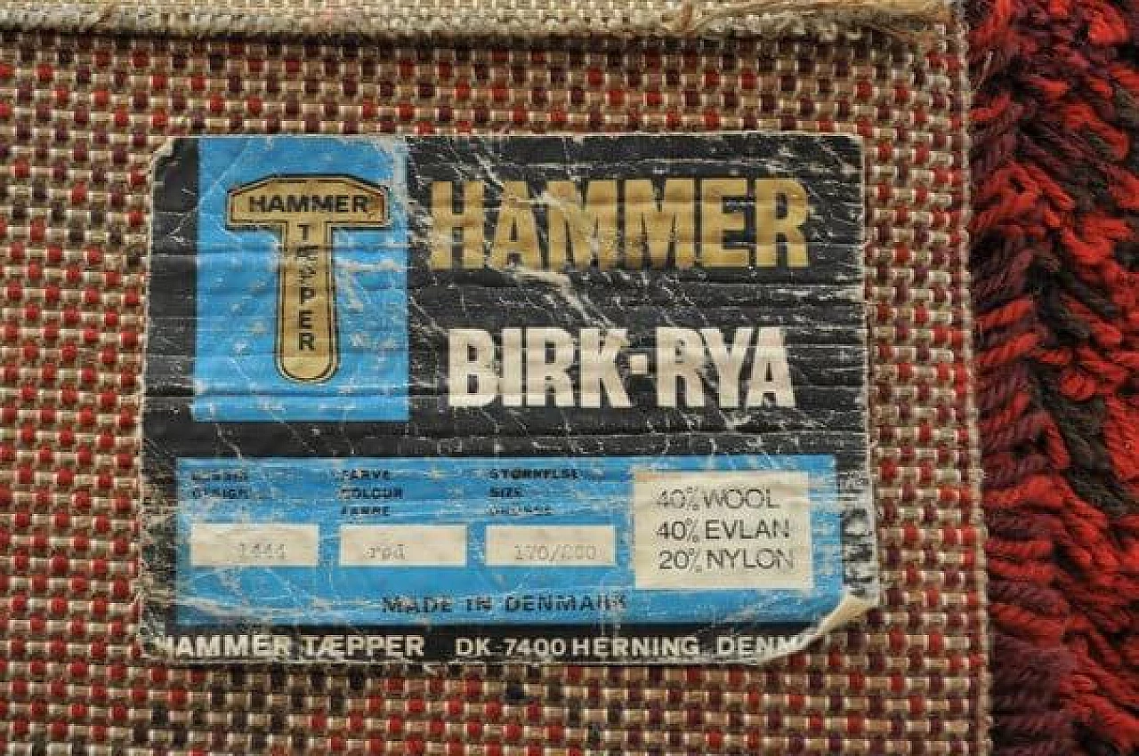 Red Birk-rya rug from Hammer Taepper, 1970s 4