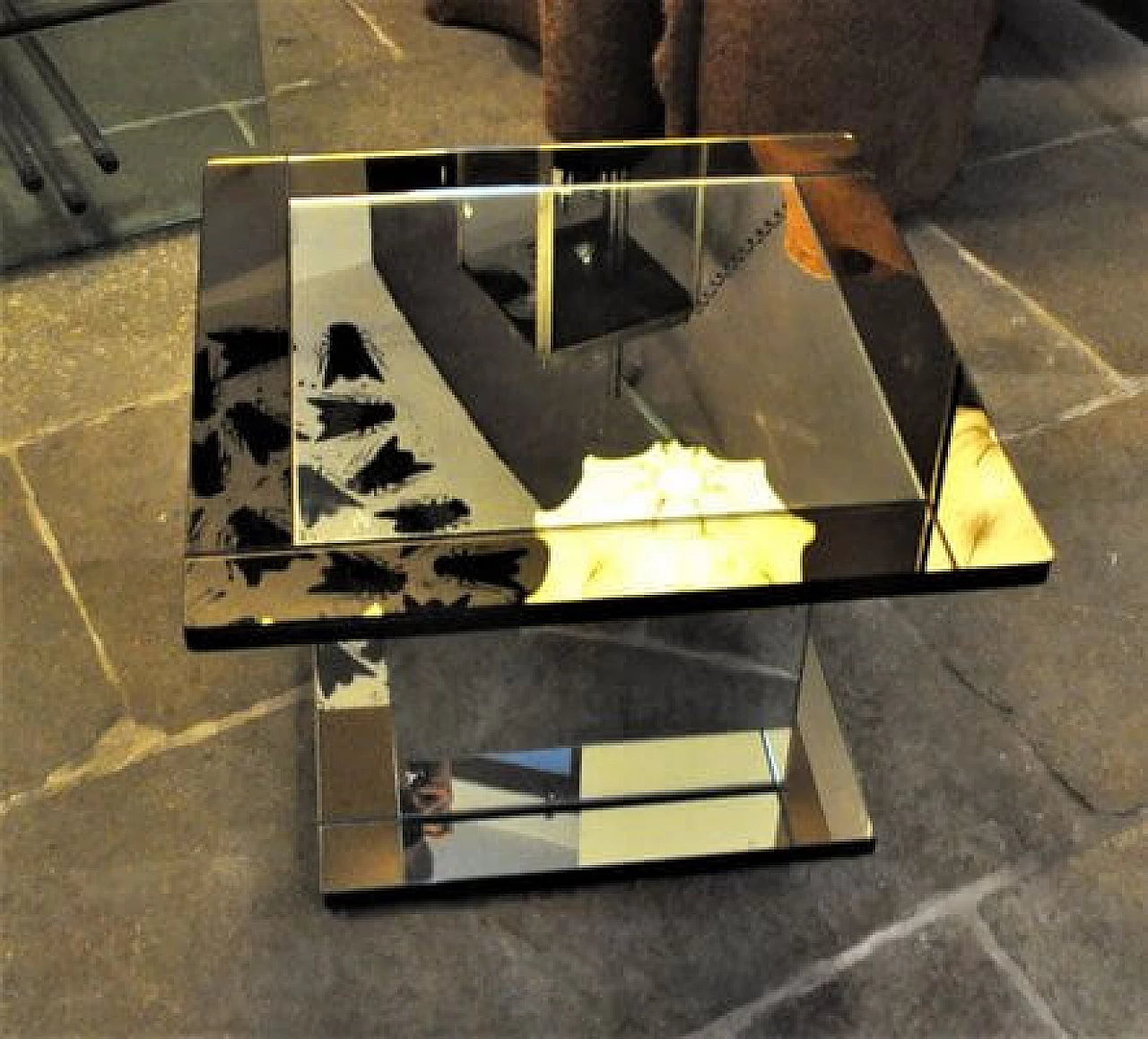 Coffee Table in glass and wood, 1970s 4
