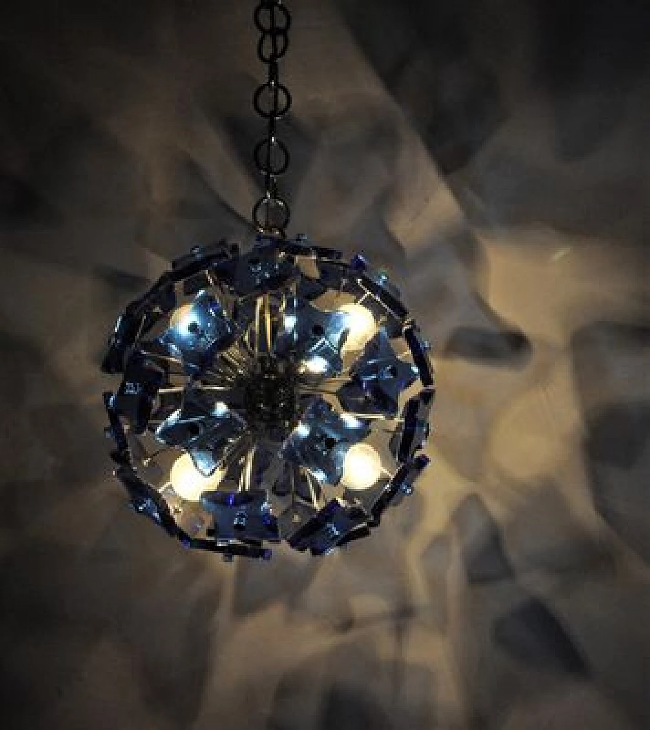 Ceiling lamp in blue chromed glass and metal, 1970s 2