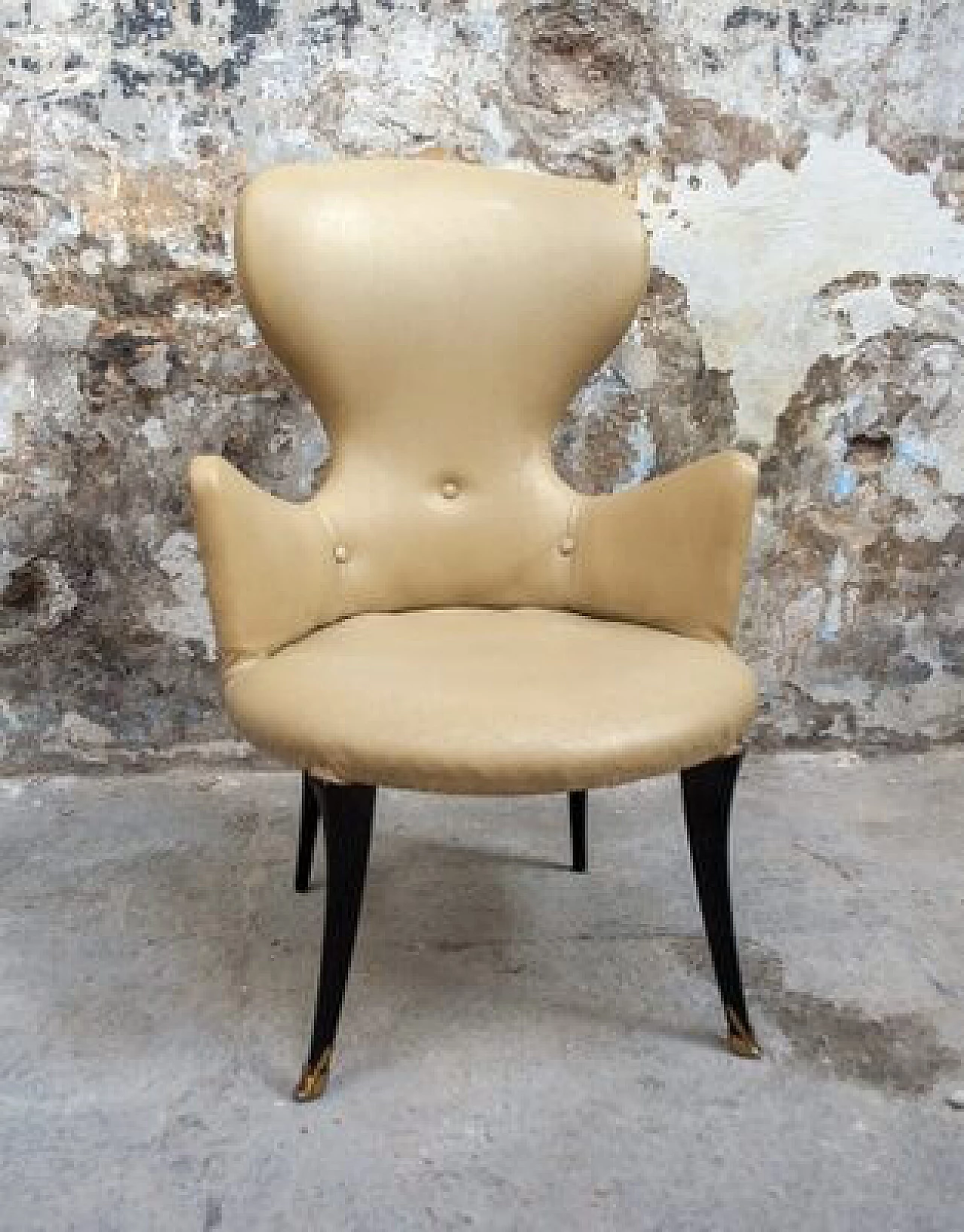 Pair of brass and vinyl armchairs, 1950s 1