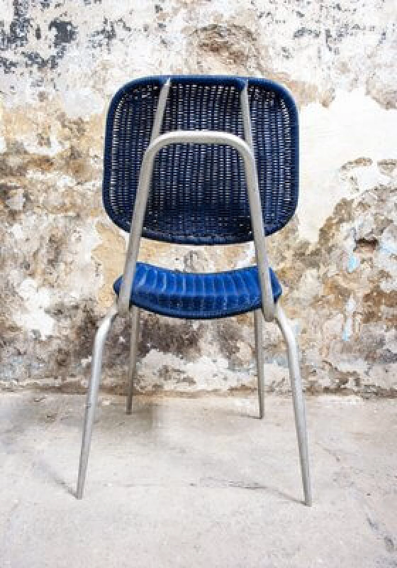 4 Sedie da pranzo in alluminio e plastica blu, anni '50 5