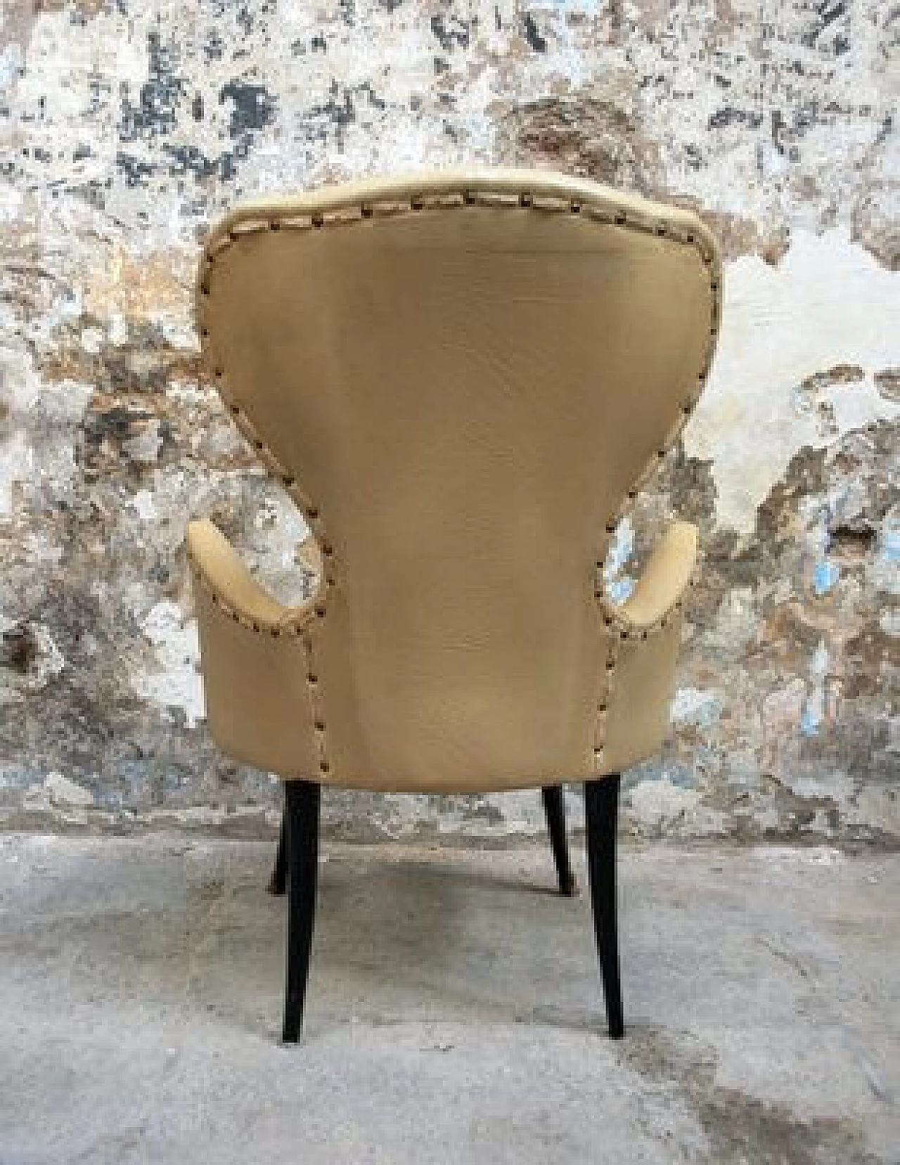 Pair of brass and vinyl armchairs, 1950s 5