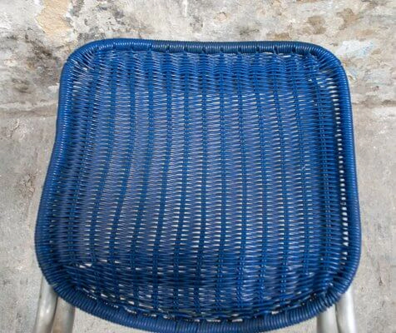 4 Sedie da pranzo in alluminio e plastica blu, anni '50 7