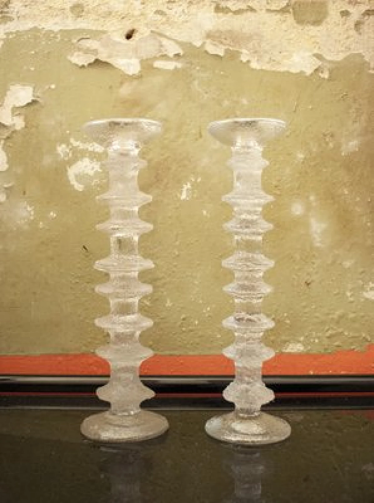 Pair of glass candle holders by Timo Sarpaneva for Iittala, 1980s 1