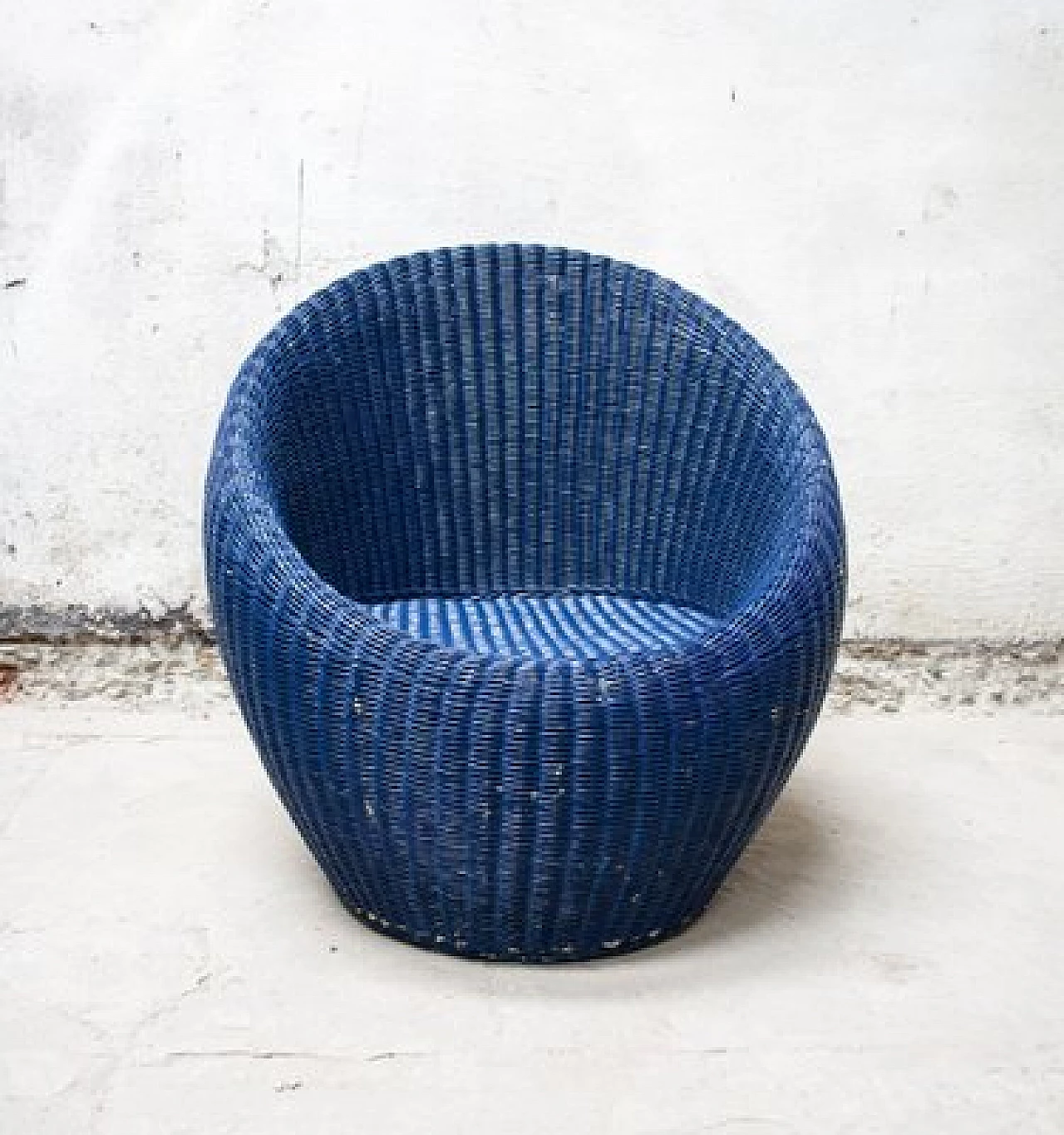 Blue wicker armchair, 1960s 1