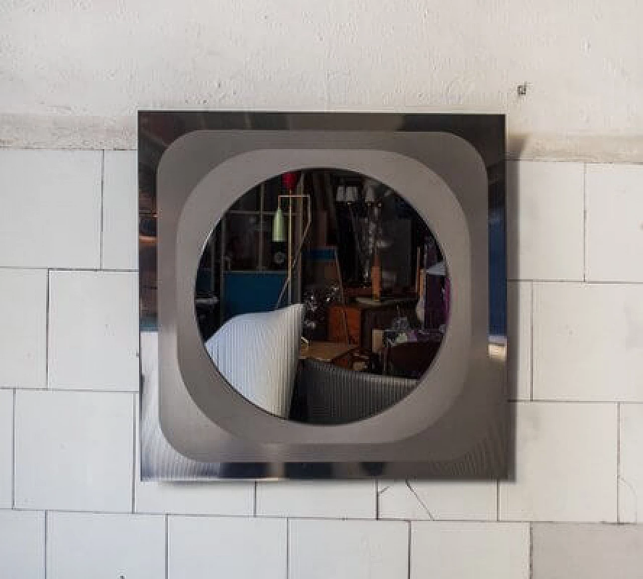 Mirror with brushed steel frame, 1970s 1