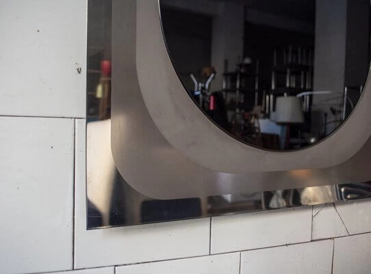 Specchio con cornice in acciaio spazzolato, anni '70 5