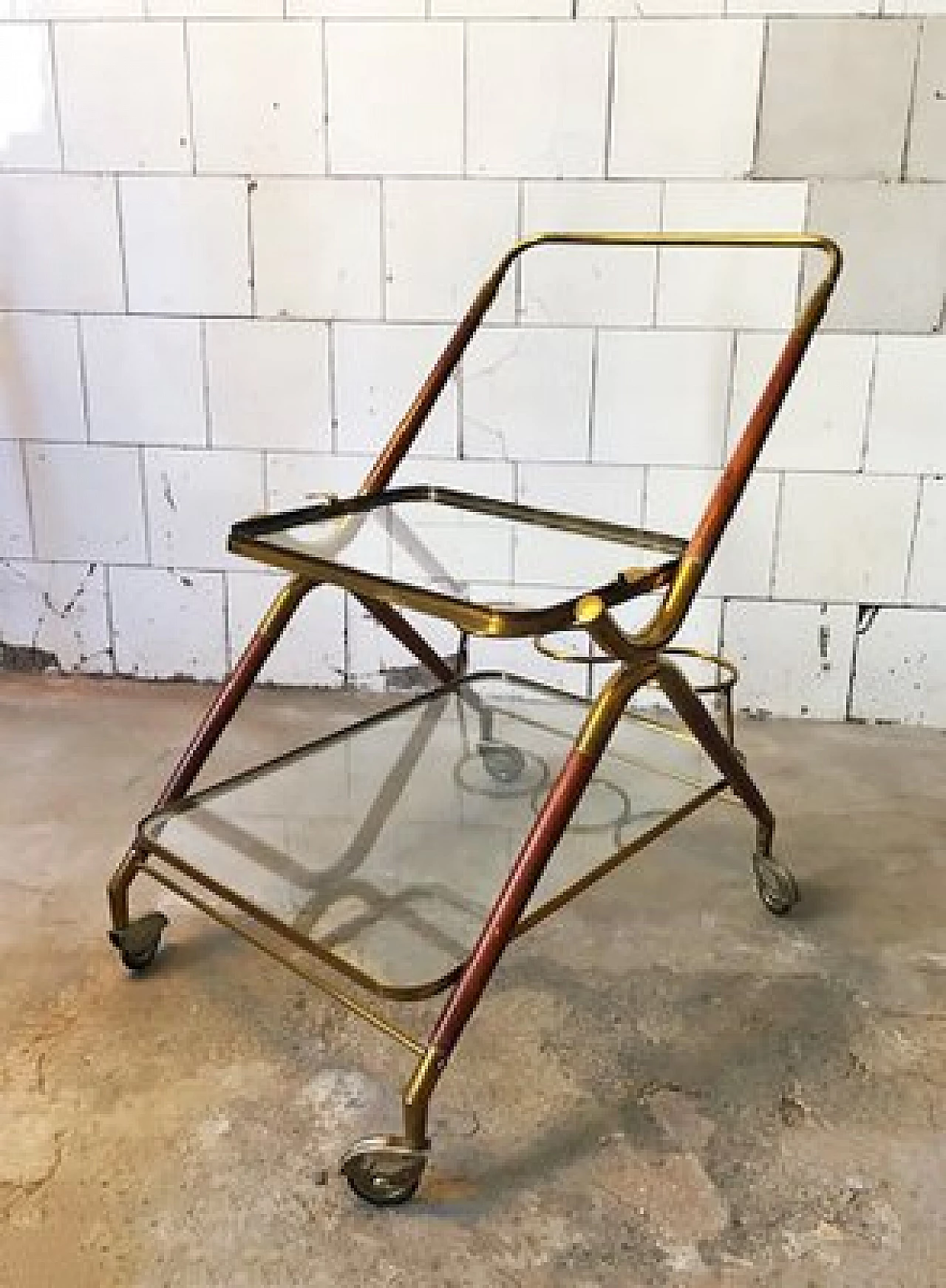 Wooden and brass bar cart by Cesare Lacca from Cesare Lacca, 1950s 1